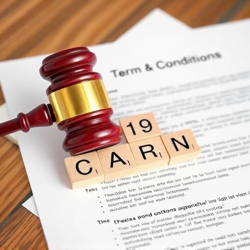 A gavel and sounding block resting on top of a legal document, representing the enforcement of terms and conditions.