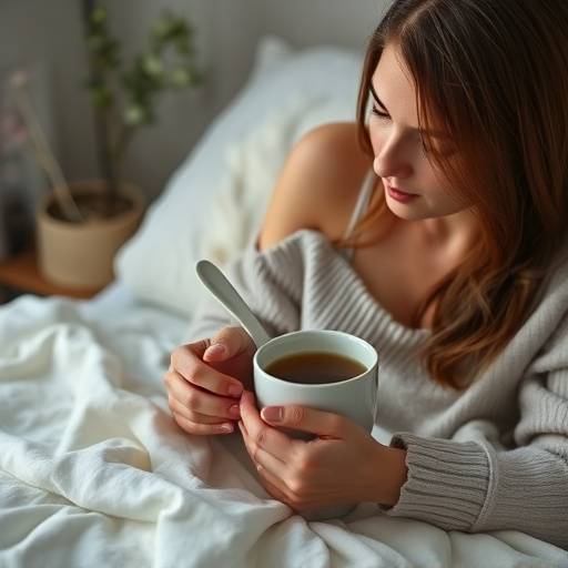 Woman preparing for bed with a cup of herbal tea